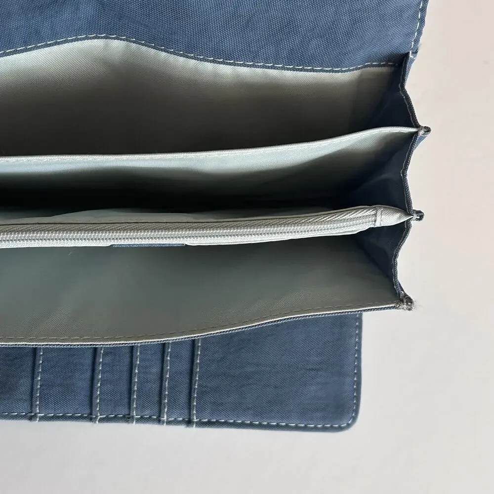 Kipling Teddi Wallet Dusty Blue Trifold Continental Nylon Envelope